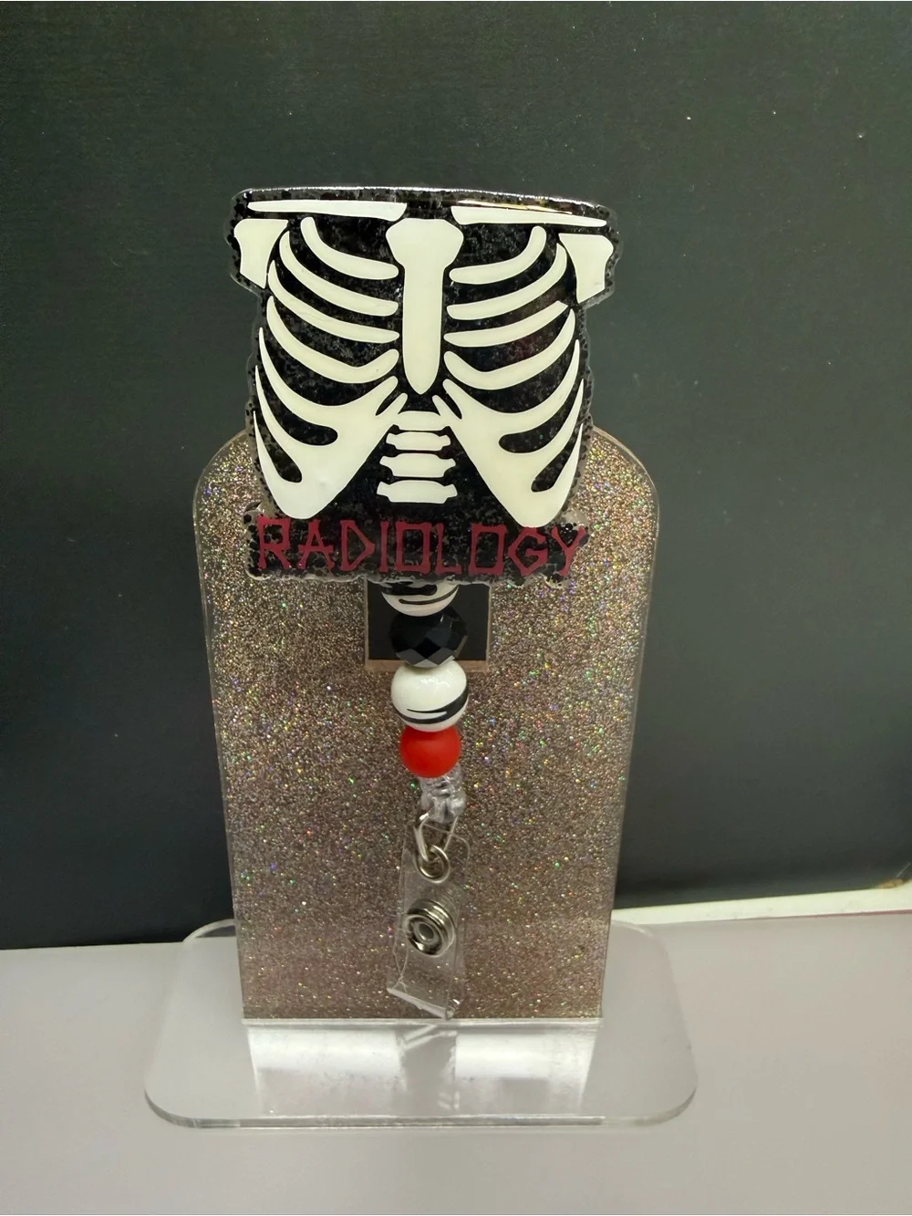 Xray Radiology Skeleton Badge Reel - Black, White & Red